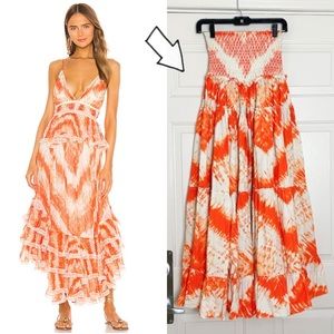 ROCOCO SAND Tie Dye Maxi Skirt in Orange White Size XS